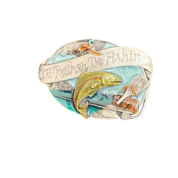 Vintage Siskiyou Id Rather Be Fishing 1985 Pewter Belt Buckle (1789) - Picture 2 of 4